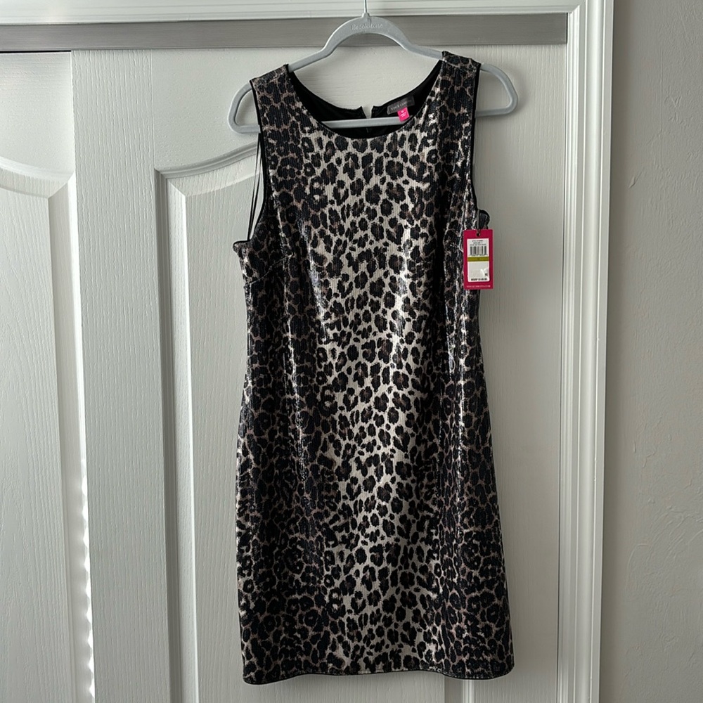 Vince Camuto sequined cocktail dress animal print size 14
